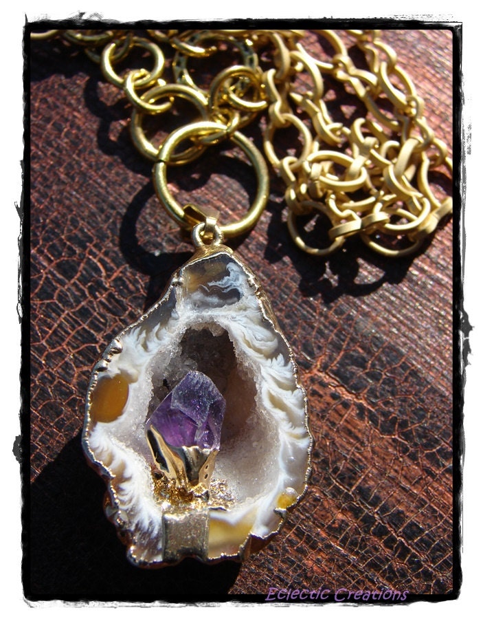 Druzy Gold Amethyst Quartz Chain Necklace