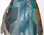 Apron from Repurposed Neckties in Teal and Turquoise