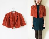 vintage 1960s Shrug // Cropped Blazer Cardigan // Pumpkin Orange // Striped // XS/S/M