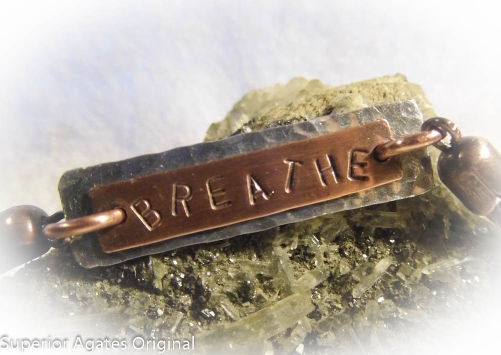 Antiqued Copper Viking Knit Hand Stamped Breathe Bracelet Bangle 7 inches