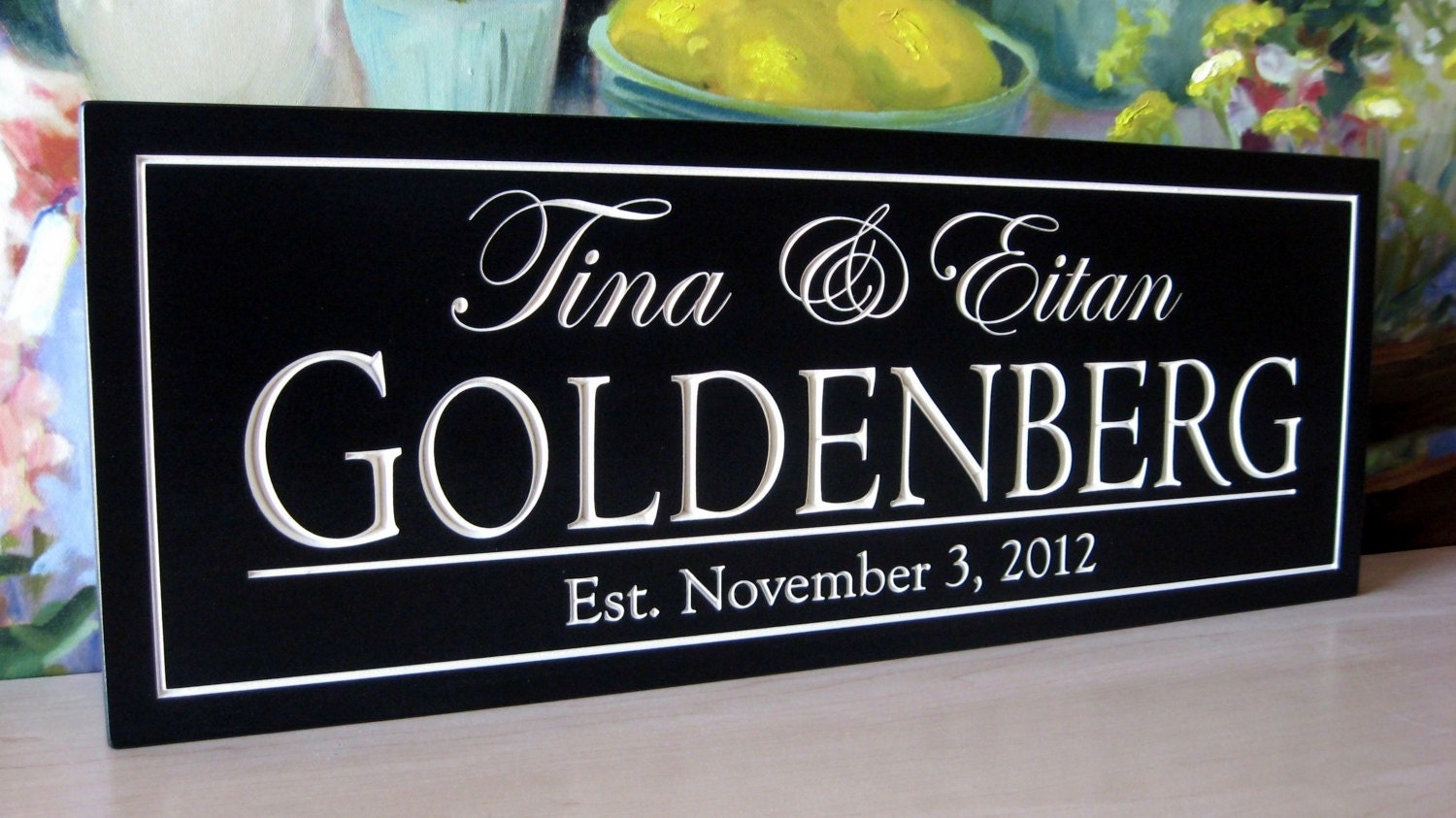 Personalized Bridal shower gift Last Name Sign Carved 6 x 16 Personalized Family Name Plaque Wedding Gift