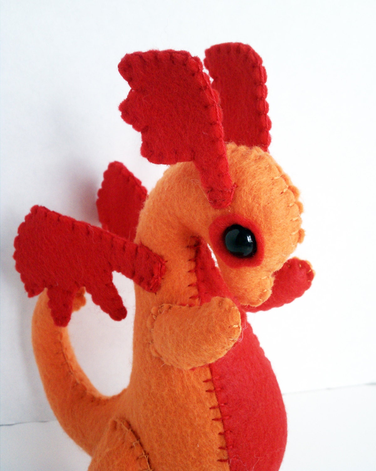 Baby Dragon felt plush stuffed animal- orange with red