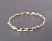 Silver and Gold Twist Ring in Two Tone in mixed Sterling Silver and Yellow or Rose Gold - 1.6mm