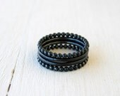 Stacking rings four 4 silver / beadwire stackable rings / black rings in sterling silver / set of four rings Handmade FREE SHIPPING