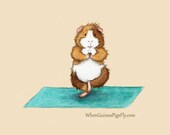 Yoguineas - Tree Pose - Cute Guinea Pig Yoga Art Print