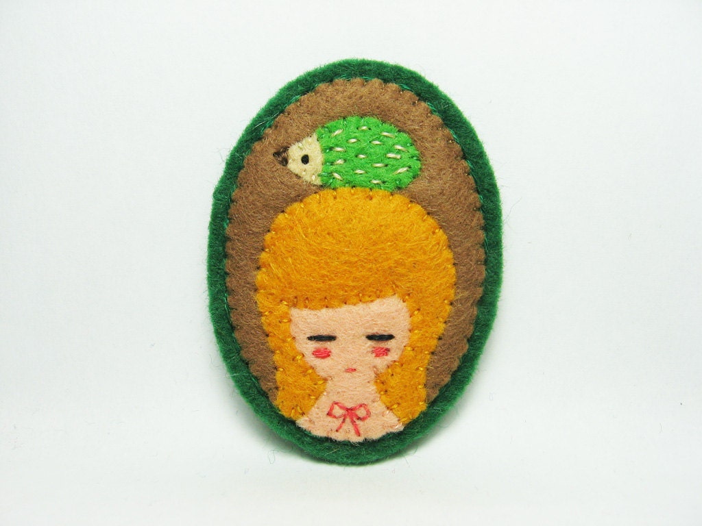 Hedgehog girl felt brooch