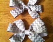 Pigtail Set of Gray Chevron Print Pinwheel Style Hairbows