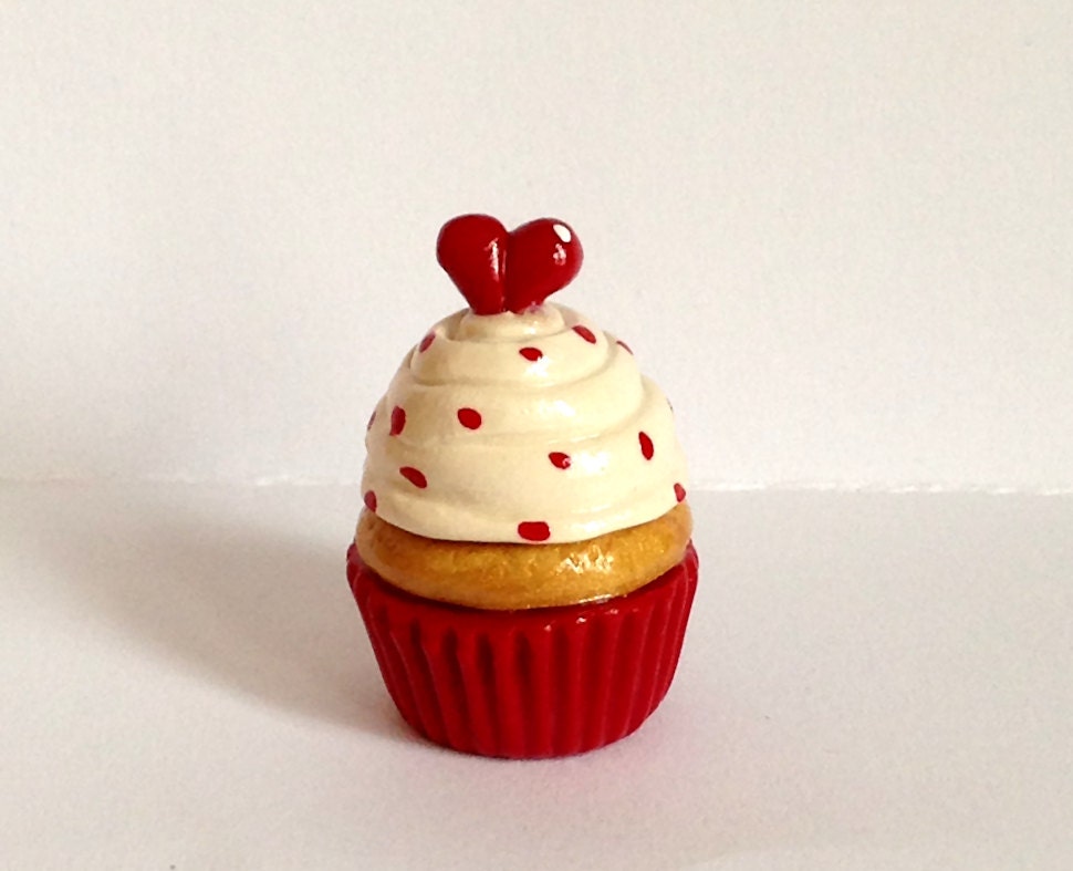 Valentine Red Heart Cream Cupcake Charm Pendant Red Cream Fairy Cake