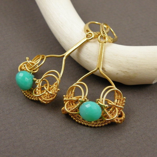 Vermeil earring, sterling silver gold plated earring, wire wrap earring, gemstone fine jewelry, wire wrapped jewelry, fashion jewelry