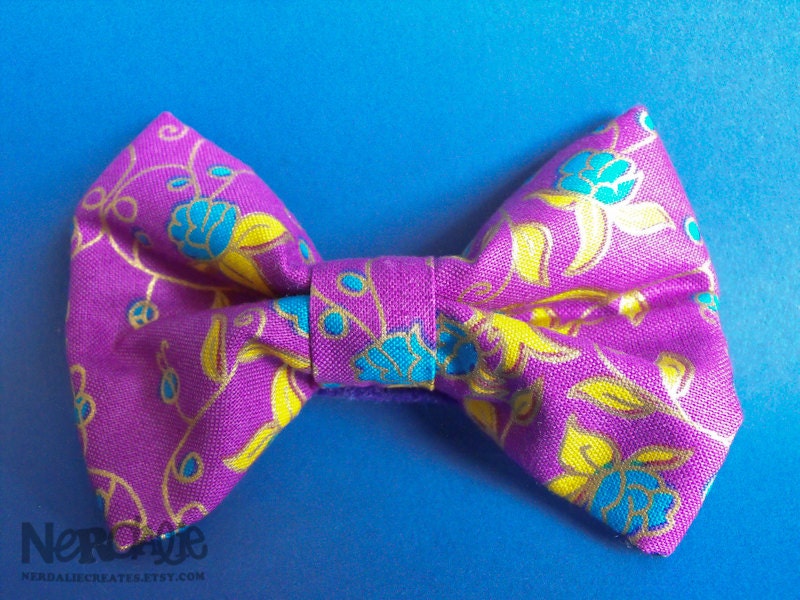 Purple Royal Blue Gold Leaf Flowers Hair Bow - Ready to Ship