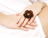 Bronze brown flower leather ring