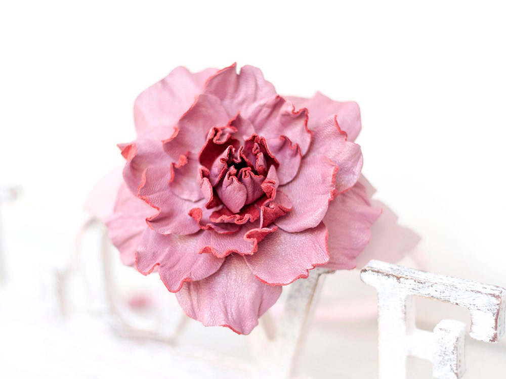 Pink leather flower headband fascinator wedding