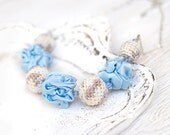 Pastel Light blue necklace with crocheted and fabric beads