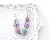 Pastel Statement Necklace with crocheted and fabric beads in lavender and white