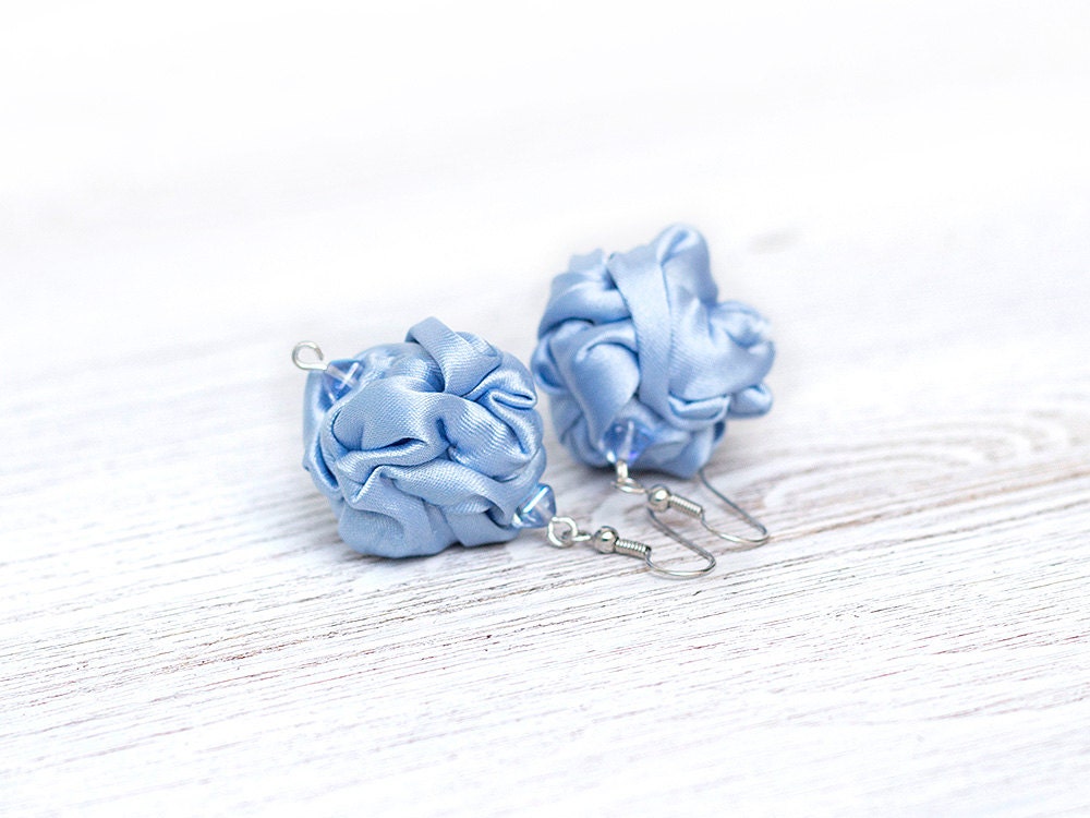 Light blue fabric bead earrings