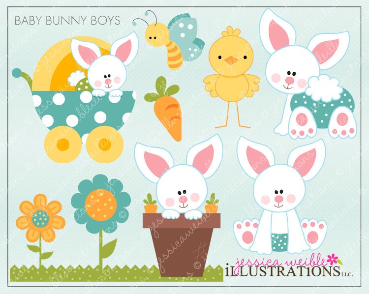 Baby Bunny Boys Cute Digital Clipart for Invitations, Card Design, Scrapbooking, and Web Design, Easter Clipart Il_170x135