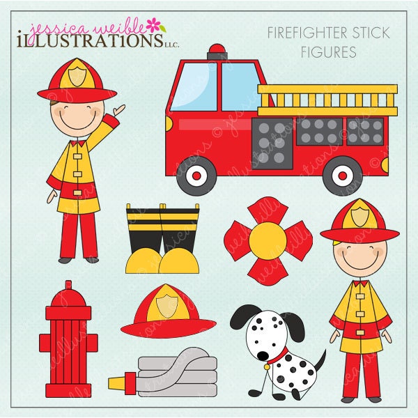 Firefighter Stick Figures Cute Digital Clipart for Card Design, Scrapbooking, and Web Design, Firefighter Clip Art Il_170x135