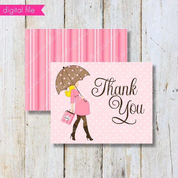 Baby Bump Girl Theme - BLONDE - Printable Party Thank You Card - Printable Thank You - Print Your Own Thank You- Baby Shower Thank You Il_170x135