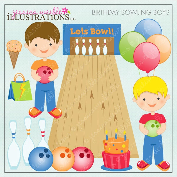 Birthday Bowling Boys Cute Digital Clipart for Card Design, Scrapbooking, and Web Design Il_170x135