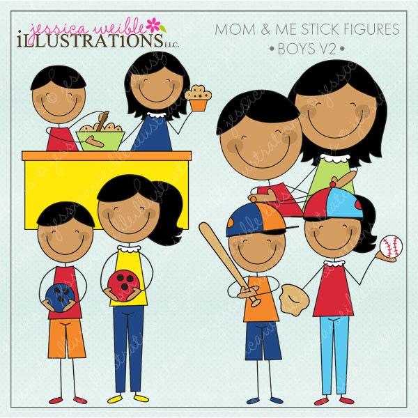 Mom and Me Stick Figures Boys V2 Cute Digital Clipart for Invitations, Card Design, Scrapbooking, and Web Design, Mothers Day Clipart Il_170x135