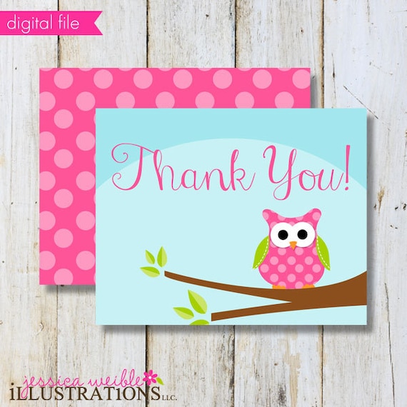 Polka Dot Owl Theme - Printable Party Thank You Card - Printable Thank You - Print Your Own Thank You- Owl Printable Card Il_570xn