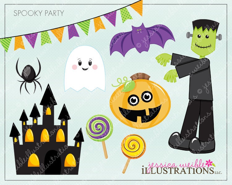 Spooky Party Cute Digital Clipart for Card Design, Scrapbooking, and Web Design Il_570xn