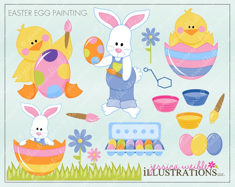 Easter Egg Painting Cute Digital Clipart for Invitations, Card Design, Scrapbooking, and Web Design, Easter Clipart Il_570xn