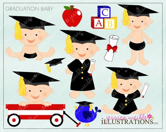 Graduation Baby Cute Digital Clipart for Invitations, Card Design, Scrapbooking, and Web Design, Graduation Clipart Il_570xn