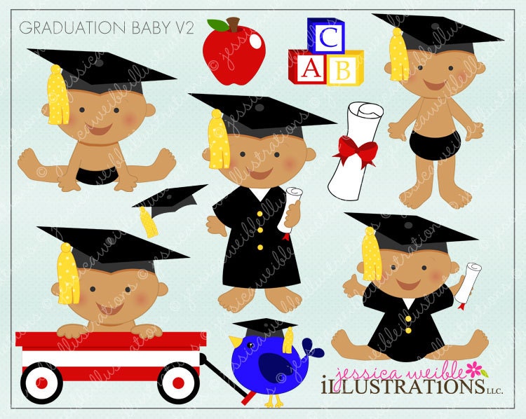 Graduation Baby V2 Cute Digital Clipart for Invitations, Card Design, Scrapbooking, and Web Design, Graduation Clipart Il_570xn
