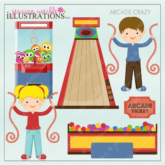 Arcade Crazy Cute Digital Clipart for Card Design, Scrapbooking, and Web Design Il_570xn