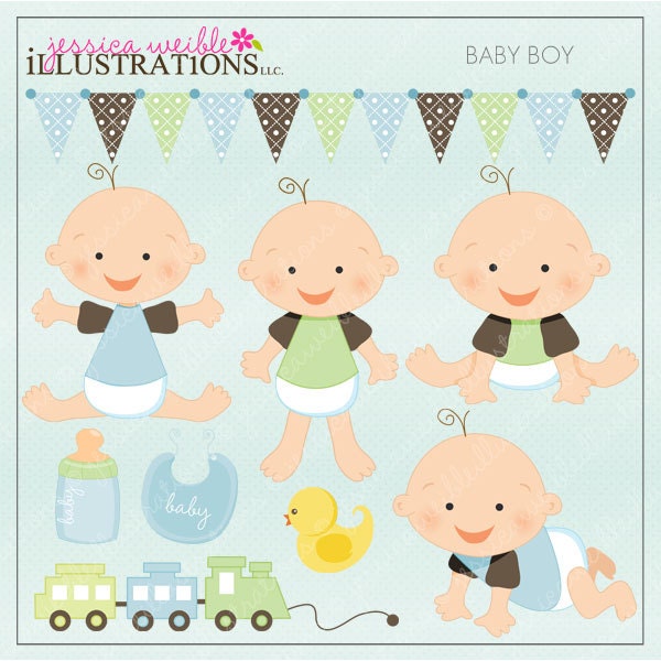 Baby Boy Cute Digital Clipart for Card Design, Scrapbooking, and Web Design, Baby Graphics Il_570xn