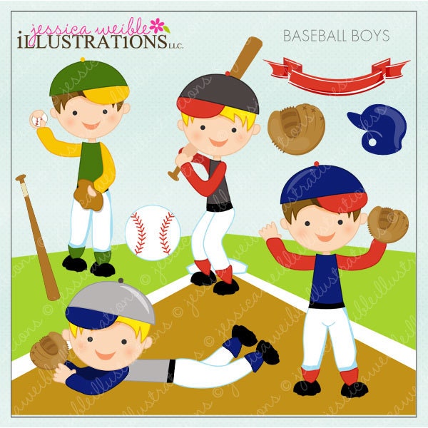 Baseball Boys Cute Digital Clipart for Card Design, Scrapbooking, and Web Design Il_570xn