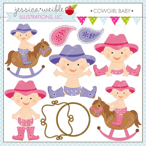 Cowgirl Baby Cute Digital Clipart for Commercial and Personal Use, Cowgirl Clipart, Western Baby Il_570xn