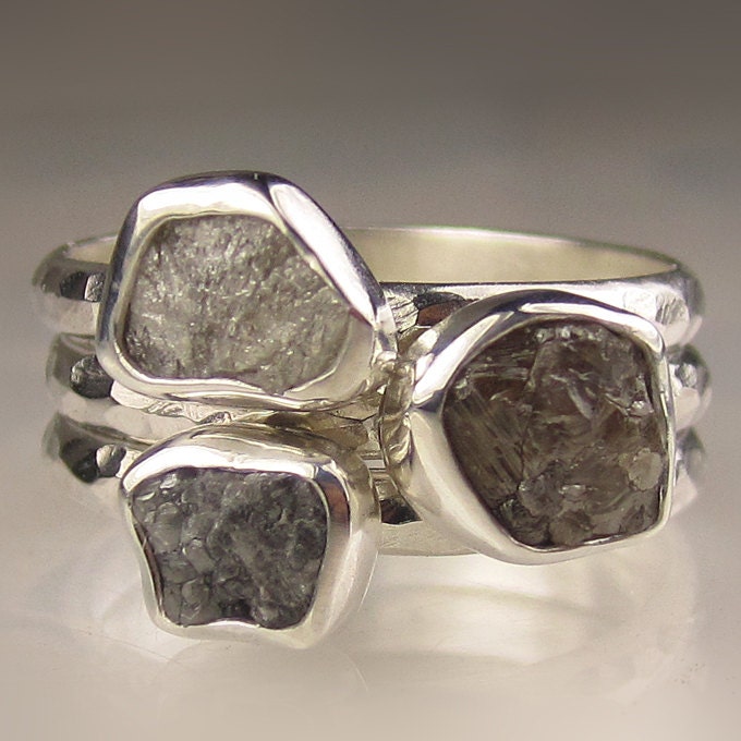 Rough Diamond Ring Stacking Set, Made to Order , Sterling Silver, Engagement