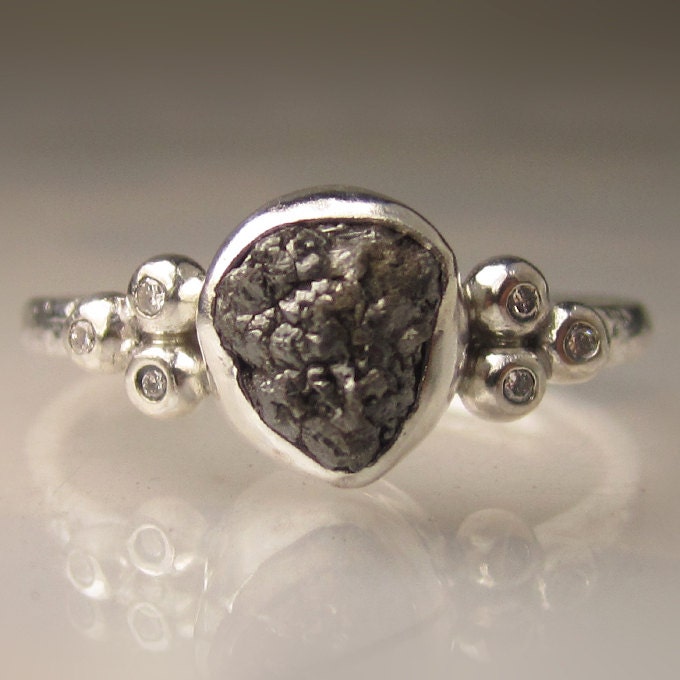 Rough Uncut Black Diamond Ring - Recycled Sterling Silver