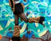 SALE /// LeOpARd Fluffies LEG WARMERS -- leggies booties boot covers // faux animal fur unique costume accessory funky retro dance festivals
