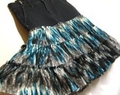 unique upcycled denim skirt for ladies, black and teal