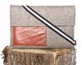 15 inch MacBook Pro Sleeve - Grey Wool Felt and Brown Leather - Laptop Case