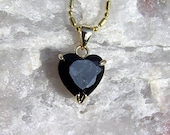 Black Sapphire Solitaire Heart Pendant - Vintage - Clearance Price