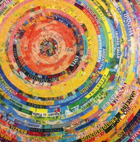 Custom Maps Collage on Bamboo Panel 12" x 12" - Paris, London, Chicago, Moscow - YOUR PICK
