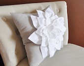 White Dahlia Flower on Light Gray Pillow Accent Pillow Throw Pillow Toss Pillow Decorative Pillow