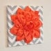 Wall Flower Decor -Coral Dahlia on Gray and White Chevron 12 x12" Canvas Wall Art- Baby Nursery Wall Decor-
