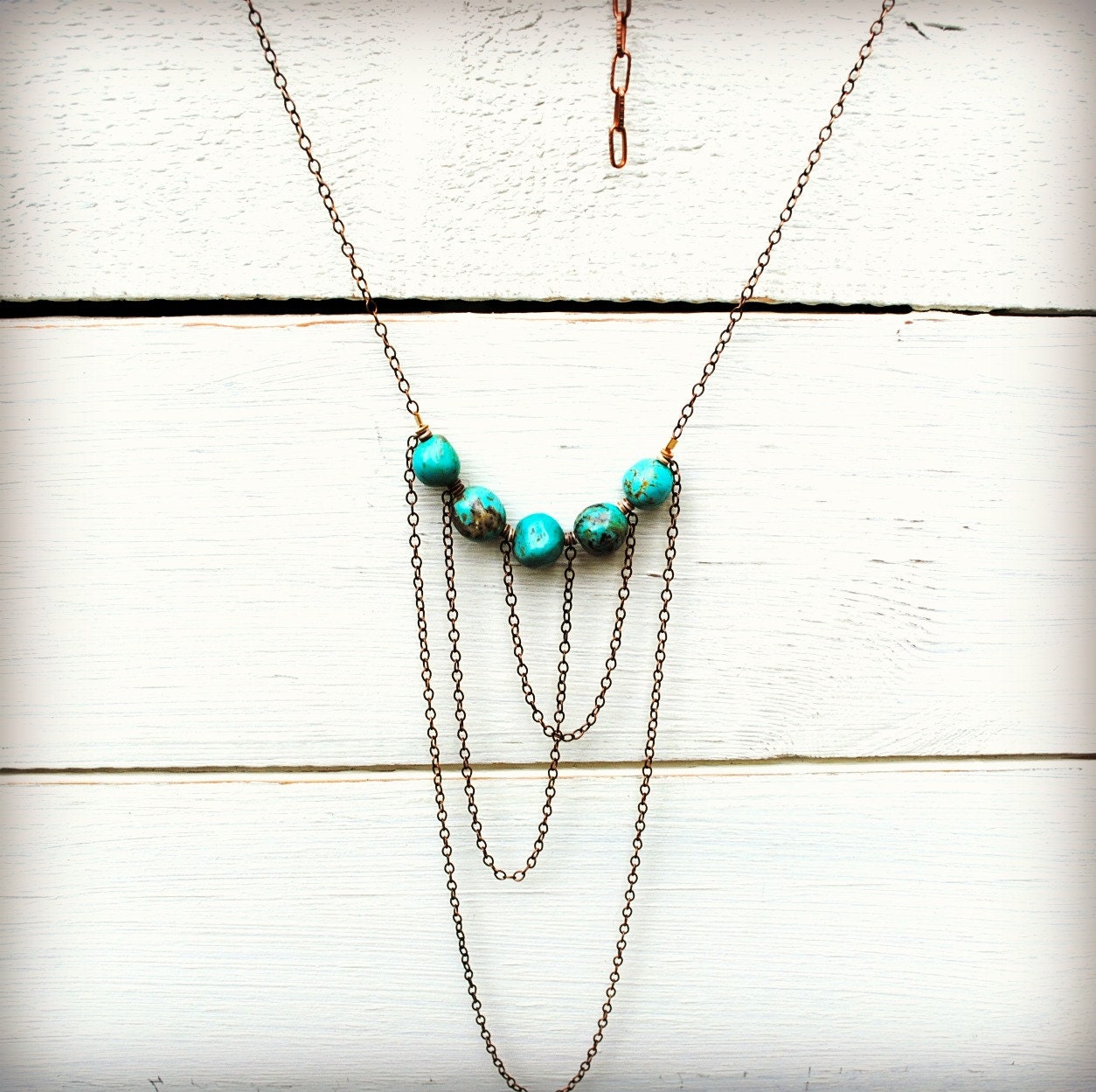 Long, Genuine Turquoise Necklace, Multi Strand