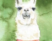 Llama Watercolor Painting Fine Art Print 8 x 10