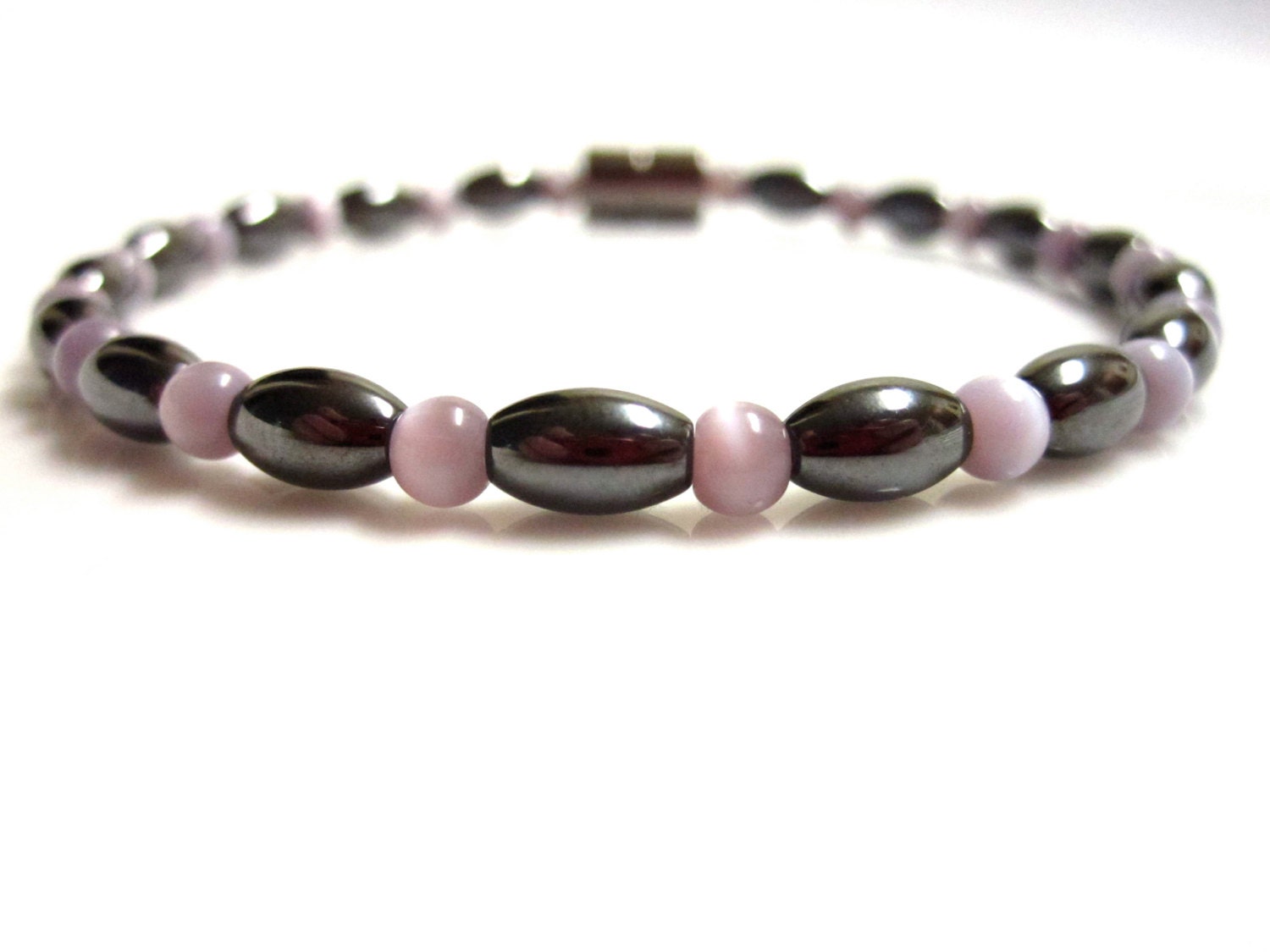 Magnetic Hematite Bracelet, Lavender Cats Eye, Magnetic Bracelet