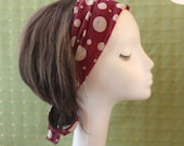 Hair scarf - Multi size -Plum cream Polka Dots
