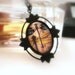 Dragonfly Necklace with Multi Color Wings, Black Flower Leaf, Antiqued Brass Chain - Dragonfly Necklace