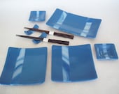 SUSHI SET - Blue Lagoon Fused Glass Sushi Set with Matching Chopsticks Tableware