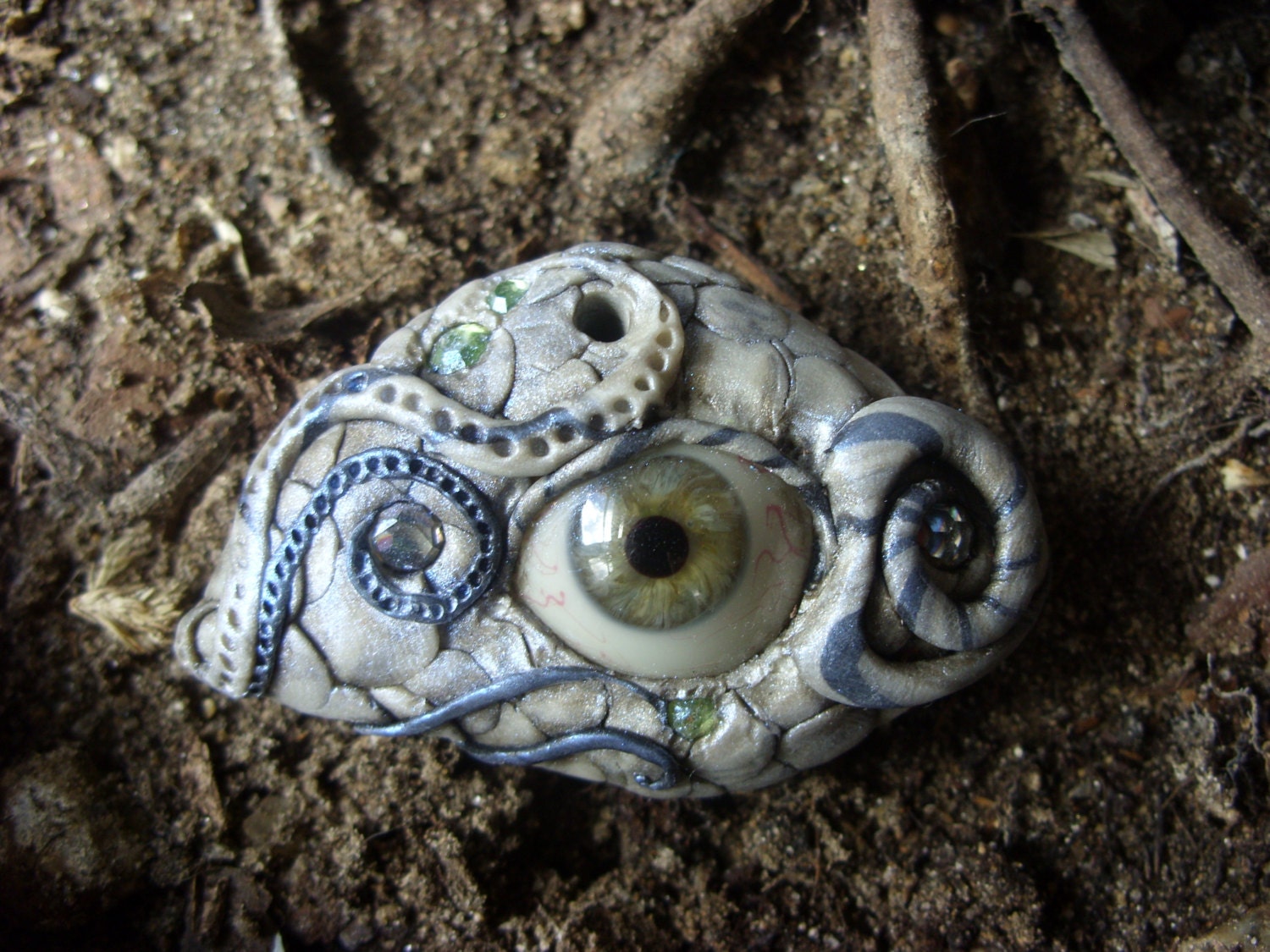 Snake Goddess Blue Reptile Mermaid Octopus Dragon Evil Eye Pendant of Protection 100 Year Old Antique Glass Eye Prosthetic Artificial