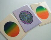 Reduced: Set of 3 - Celtic Spiral and Rainbow Silk Handpainted Greeting Card Oval Picture